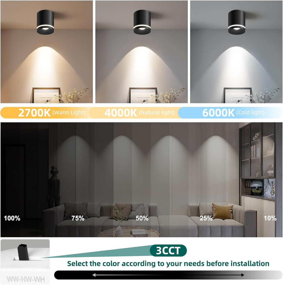 OKELI 5.9" LED Cylinder Flush Mount Ceiling Light, 20W 1800LM, 3CCT 2700K-6000K Dimmable 1-3 Pack