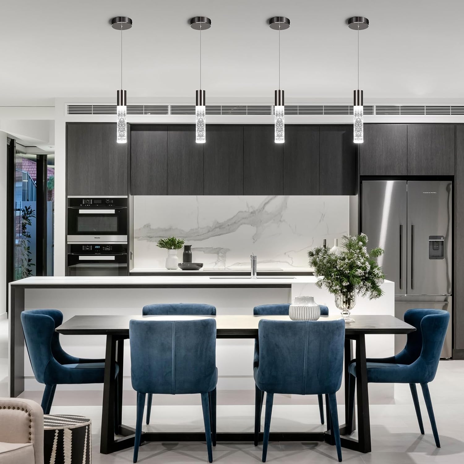 OKELI LED Bubble Crystal Kitchen Island Mini Pendant Lights 1-3-Pack Chrome, Black