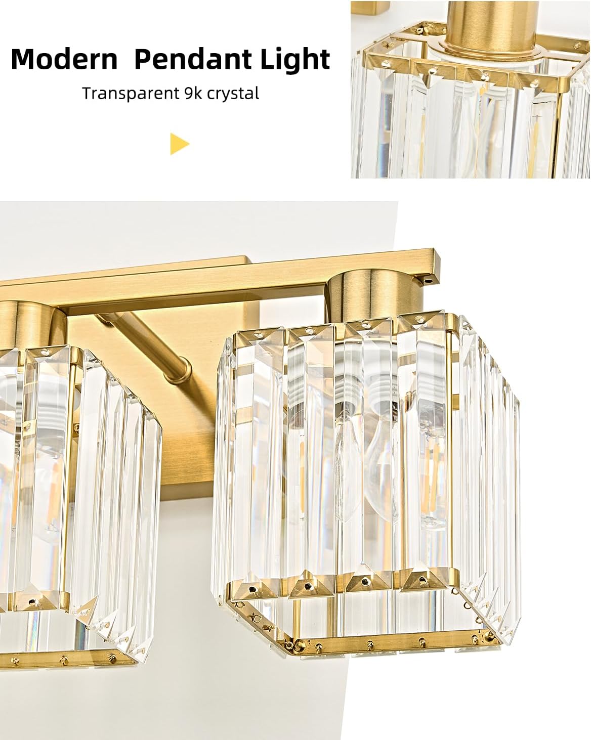 Crystal Vanity Light Fixture | 3 or 4-Light Bathroom Wall Sconce — Gold, Matte Black or Brushed Nickel, ETL Listed Over-Mirror Light