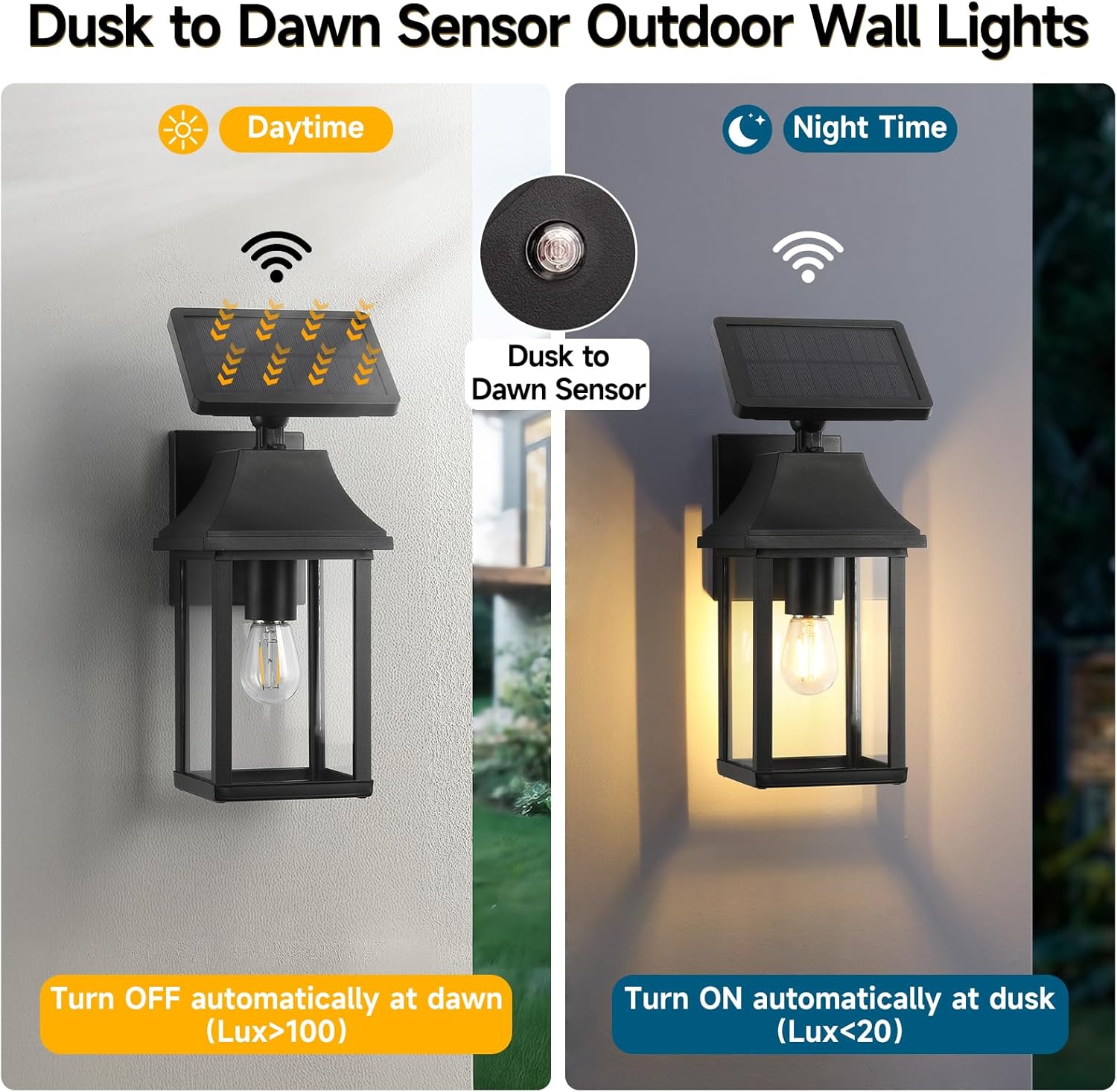 OKELI Solar Porch Light with Motion Sensor, Dusk to Dawn Outdoor Wall Lantern, Waterproof Exterior Sconce
