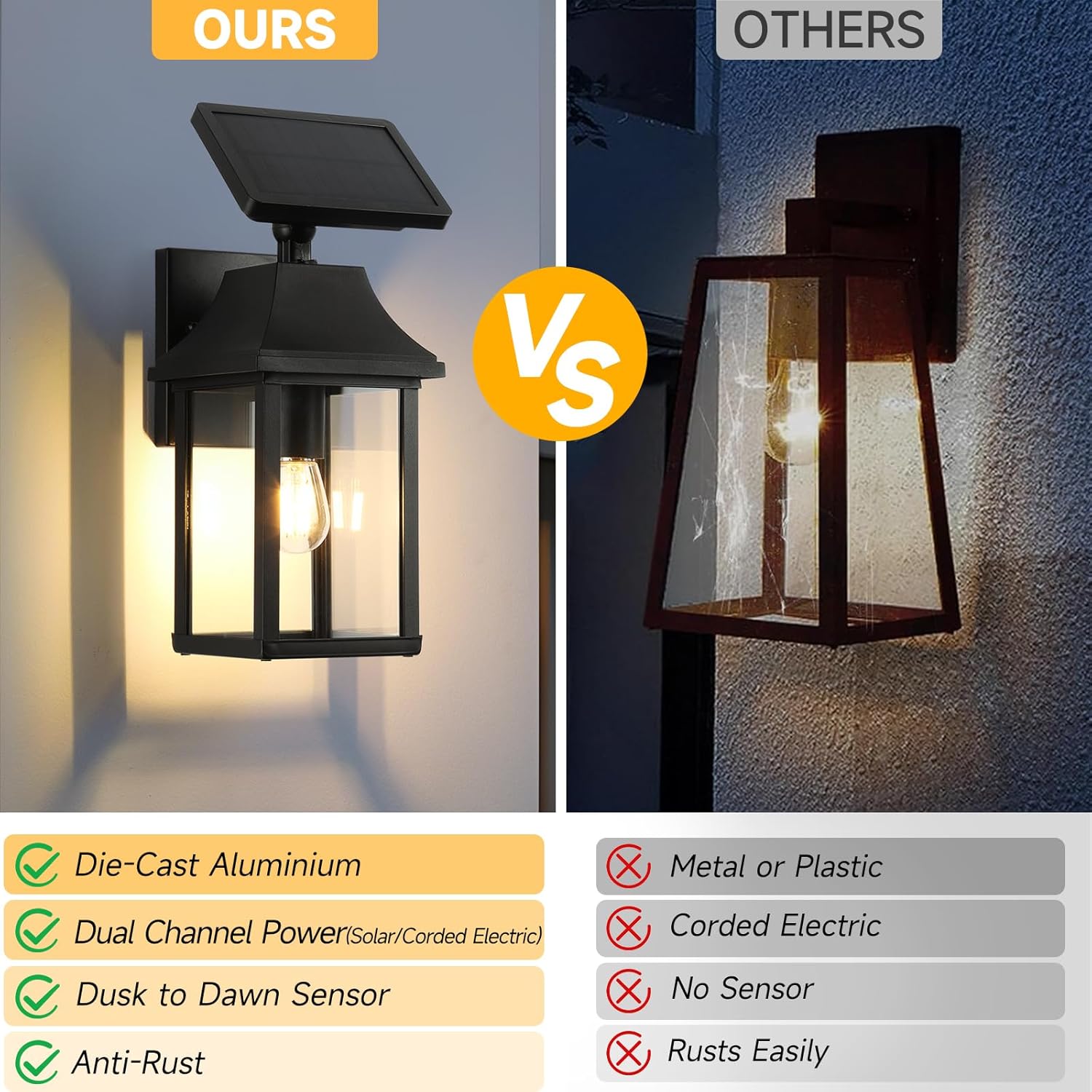 OKELI Solar Porch Light with Motion Sensor, Dusk to Dawn Outdoor Wall Lantern, Waterproof Exterior Sconce