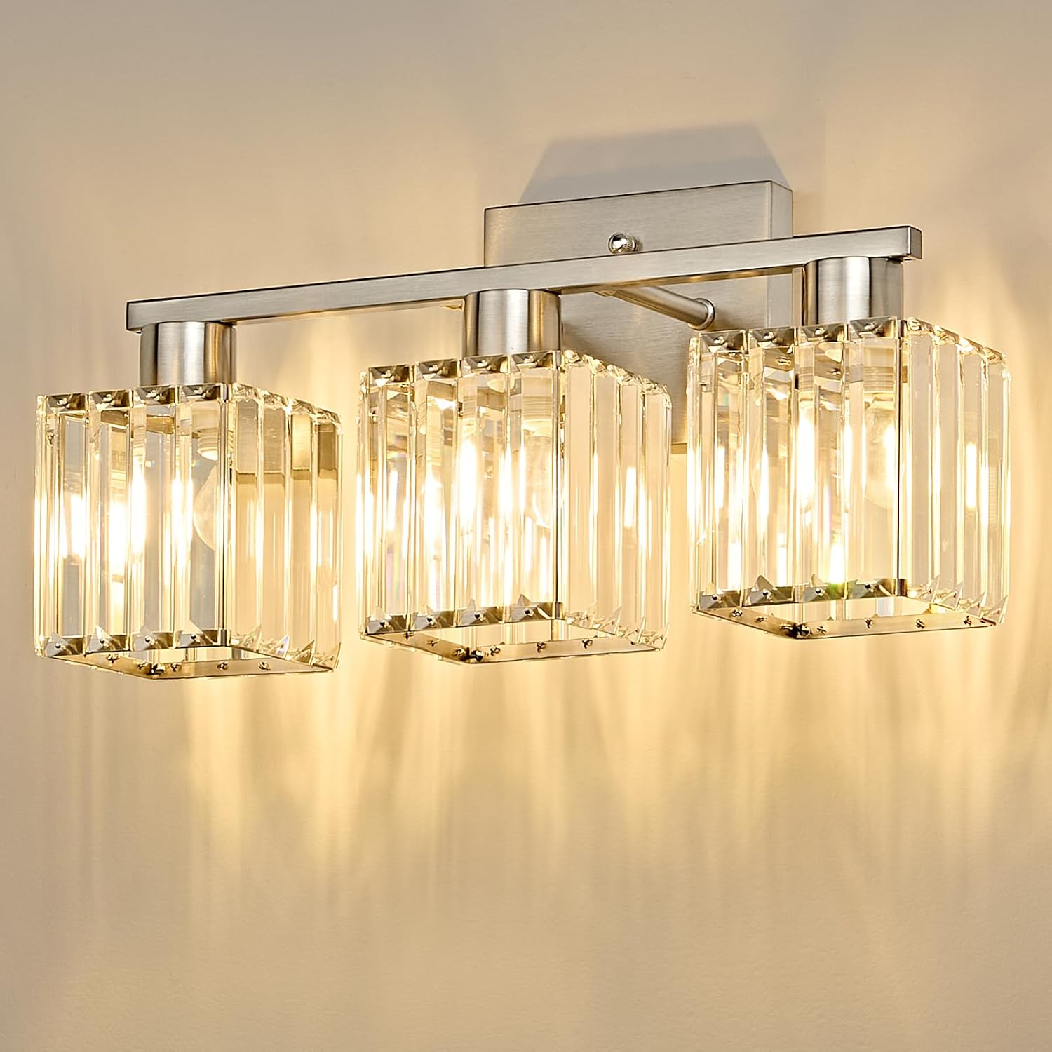 Crystal Vanity Light Fixture | 3 or 4-Light Bathroom Wall Sconce — Gold, Matte Black or Brushed Nickel, ETL Listed Over-Mirror Light