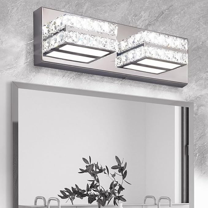 Crystal Bathroom Lighting Fixtures Over Mirror 2Light Chrome Modern Vanity Wall Light