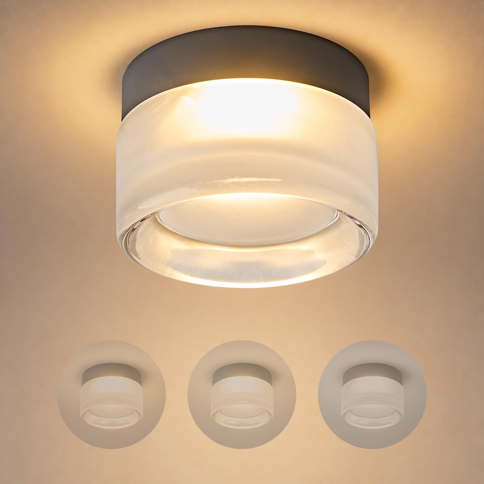 OKELI Modern Glass Ceiling Light Fixture, LED Flush Mount Ceiling Light