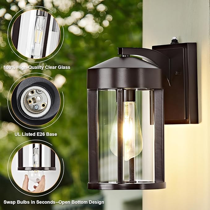 OKELI Dusk to Dawn Coffee-Bronze Outdoor Wall Lights Fixture with Photocell Sensor