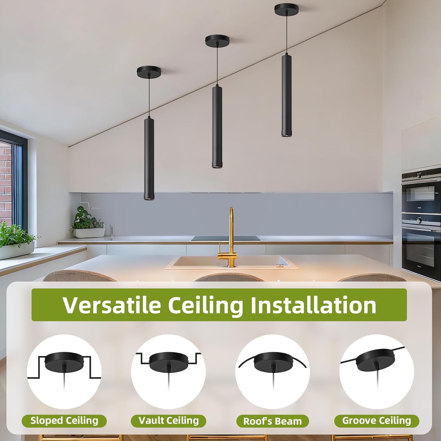 OKELI Black LED Pendant Light, 3CCT Dimmable Hanging Light with Adjustable Beam Angle, 7W Modern Cylinder Pendant