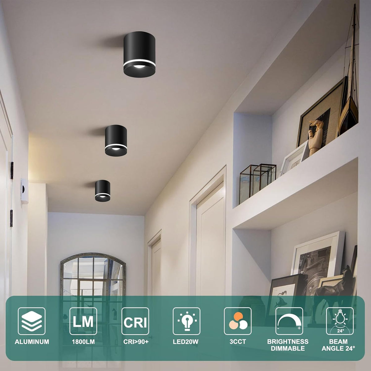OKELI 5.9" LED Cylinder Flush Mount Ceiling Light, 20W 1800LM, 3CCT 2700K-6000K Dimmable 1-3 Pack