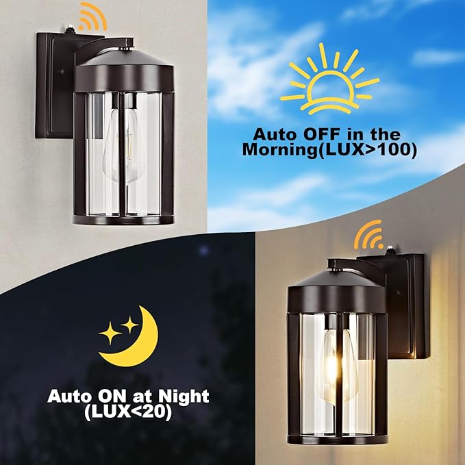 OKELI Dusk to Dawn Coffee-Bronze Outdoor Wall Lights Fixture with Photocell Sensor