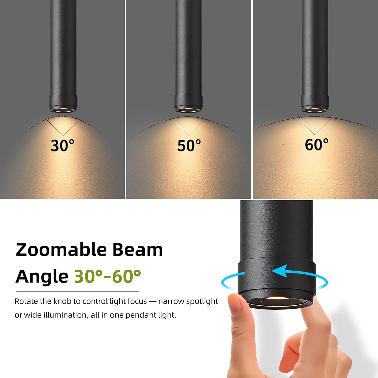 OKELI Black LED Pendant Light, 3CCT Dimmable Hanging Light with Adjustable Beam Angle, 7W Modern Cylinder Pendant