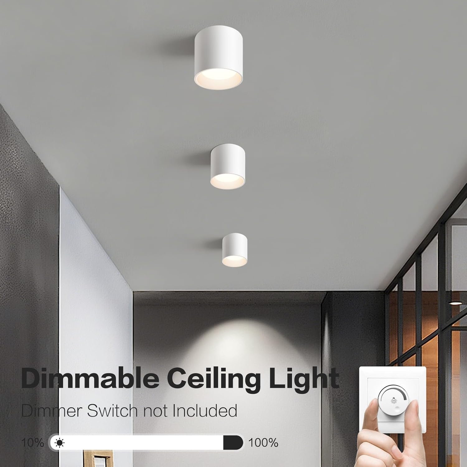 OKELI Ceiling Light Fixtures White Hallway Flush Mount 4.6" Cylinder 20W 4000K 3Pack Modern LED Dimmable