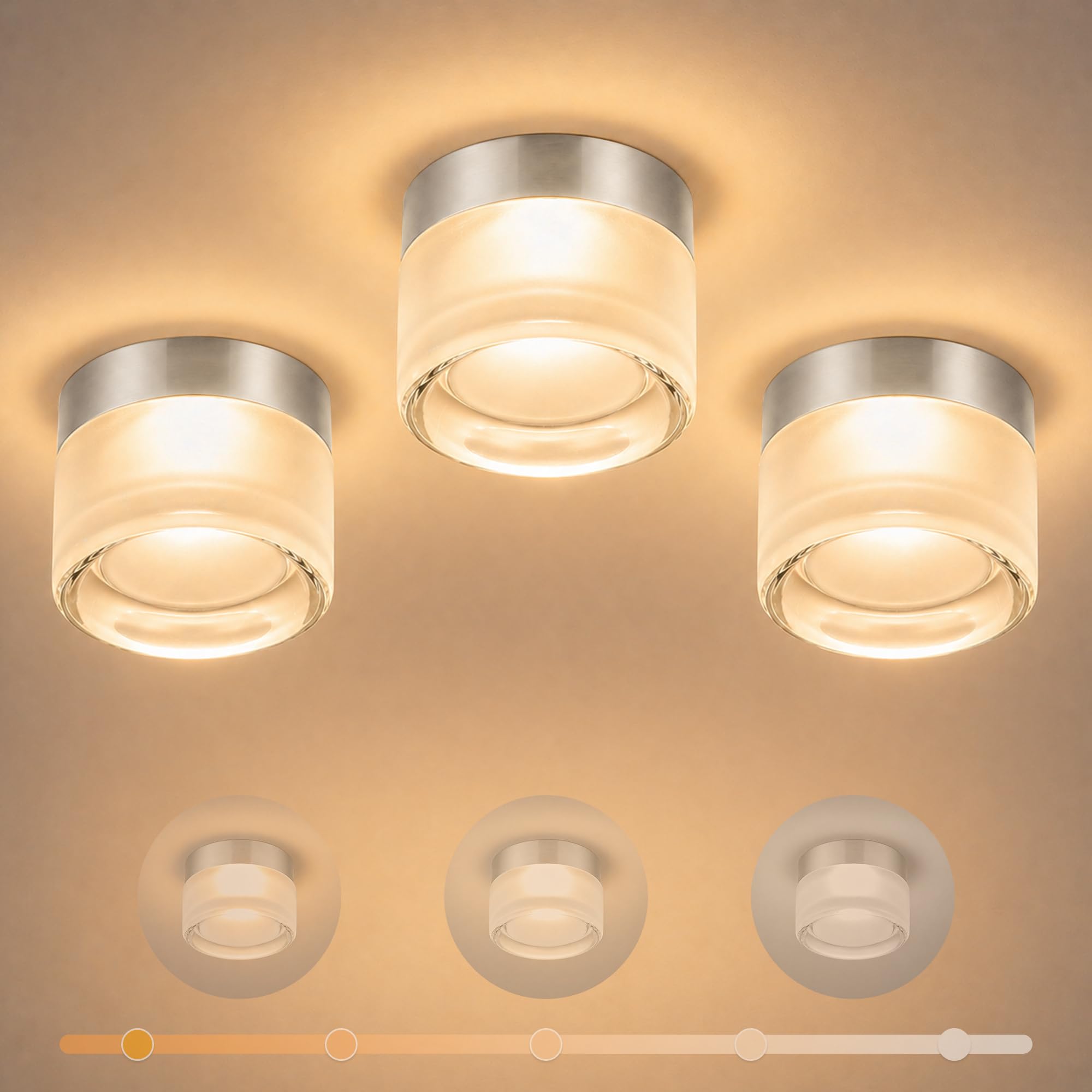 OKELI Modern Glass Ceiling Light Fixture, LED Flush Mount Ceiling Light Brushed Nickel / 3-pack