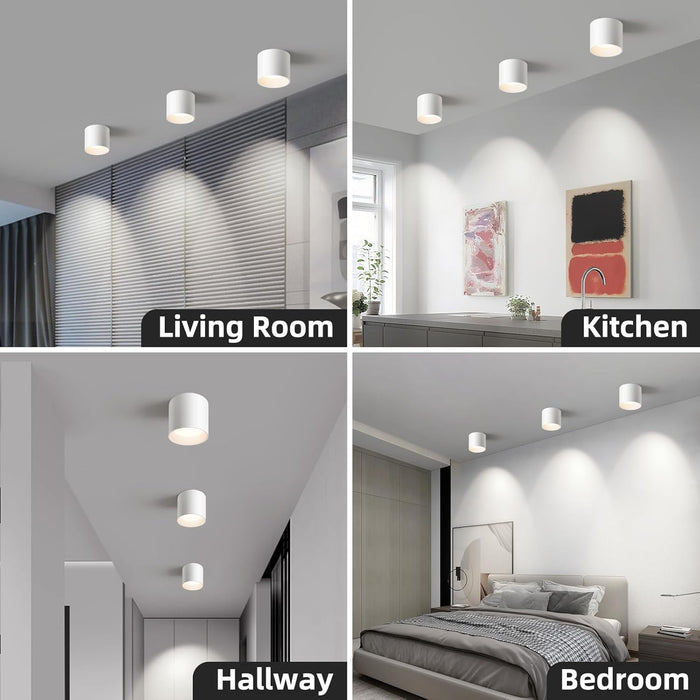 OKELI White Hallway Flush Mount Ceiling Light Fixtures , Modern LED Dimmable Close to Ceiling Lighting, 4.6'' Cylinder Ceiling Lamps for Dining Room Living Room, 20W 4000K 3 Pack