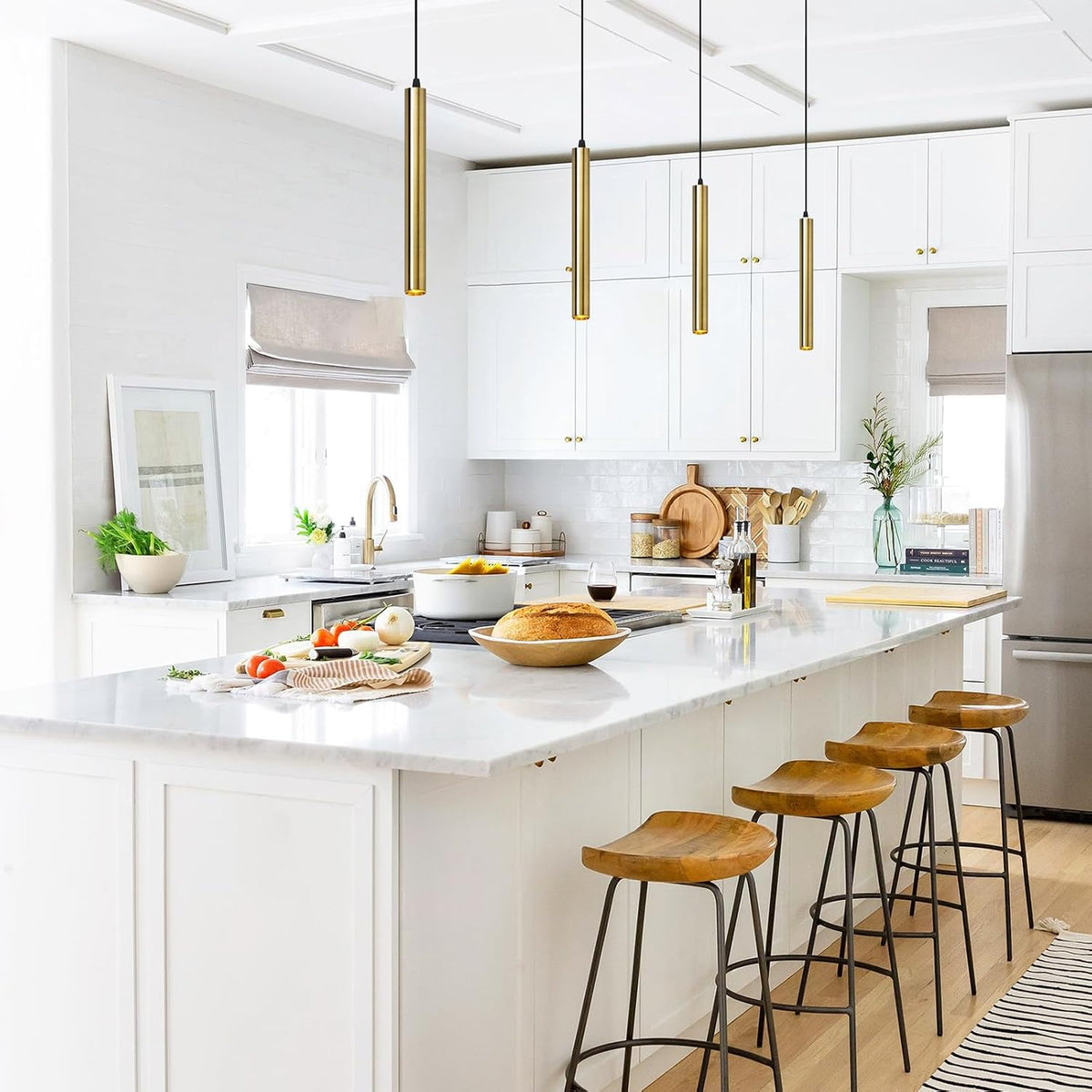 OKELI Pendant Lights Kitchen Island Modern Fixture LED Minimalist Strip 1-3-Pack Black, White, Gold