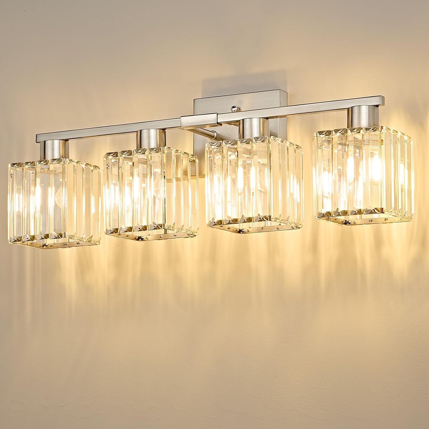 Crystal Vanity Light Fixture | 3 or 4-Light Bathroom Wall Sconce — Gold, Matte Black or Brushed Nickel, ETL Listed Over-Mirror Light