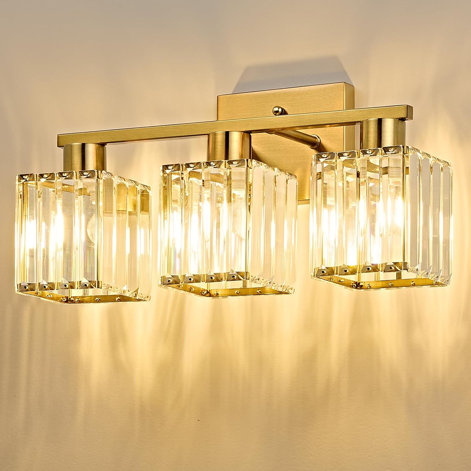 Crystal Vanity Light Fixture | 3 or 4-Light Bathroom Wall Sconce — Gold, Matte Black or Brushed Nickel, ETL Listed Over-Mirror Light