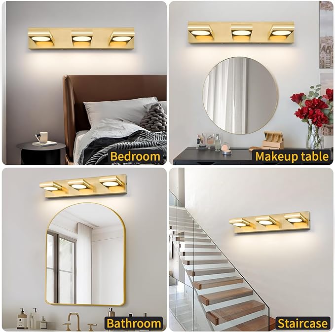 OKELI 4-Light LED Bathroom Vanity Light Fixtures, Gold Modern Bathroom Wall Lighting Fixtures Over Mirror (3CCT, 3000K-6000K)