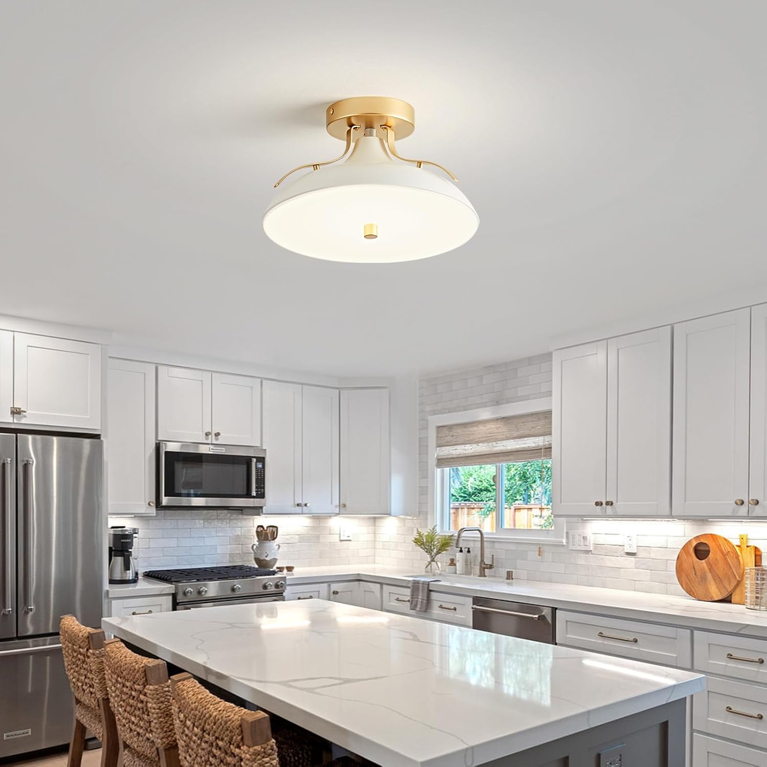 OKELI Dimmable LED Ceiling Light Fixture, 5CCT Modern Semi Flush Mount Ceiling Light 2700K-6000K