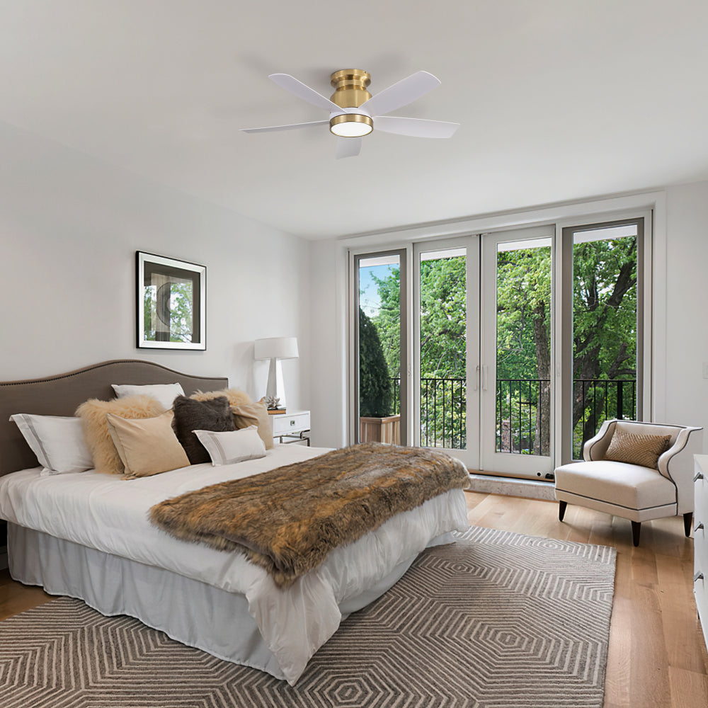 42" Flush Mount Ceiling Fan with LED Light & Remote Dimmable 3CCT Lighting Reversible DC Motor