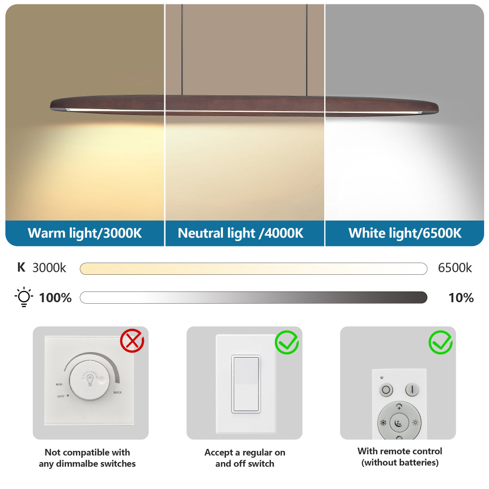 Streamline Wooden LED Pendant Light with Remote Control