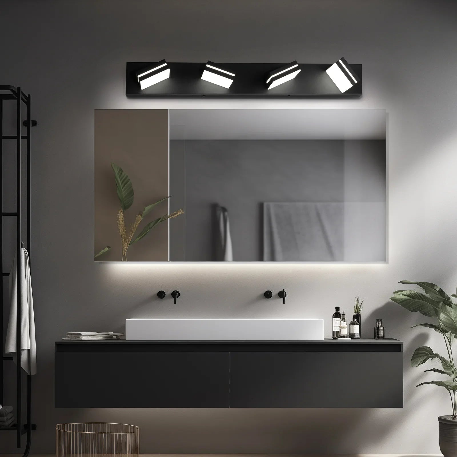 Modern Bathroom Light Fixtures Dimmable 4 Light Black Bathroom Vanity Light 360°Rotatable - okeli lights