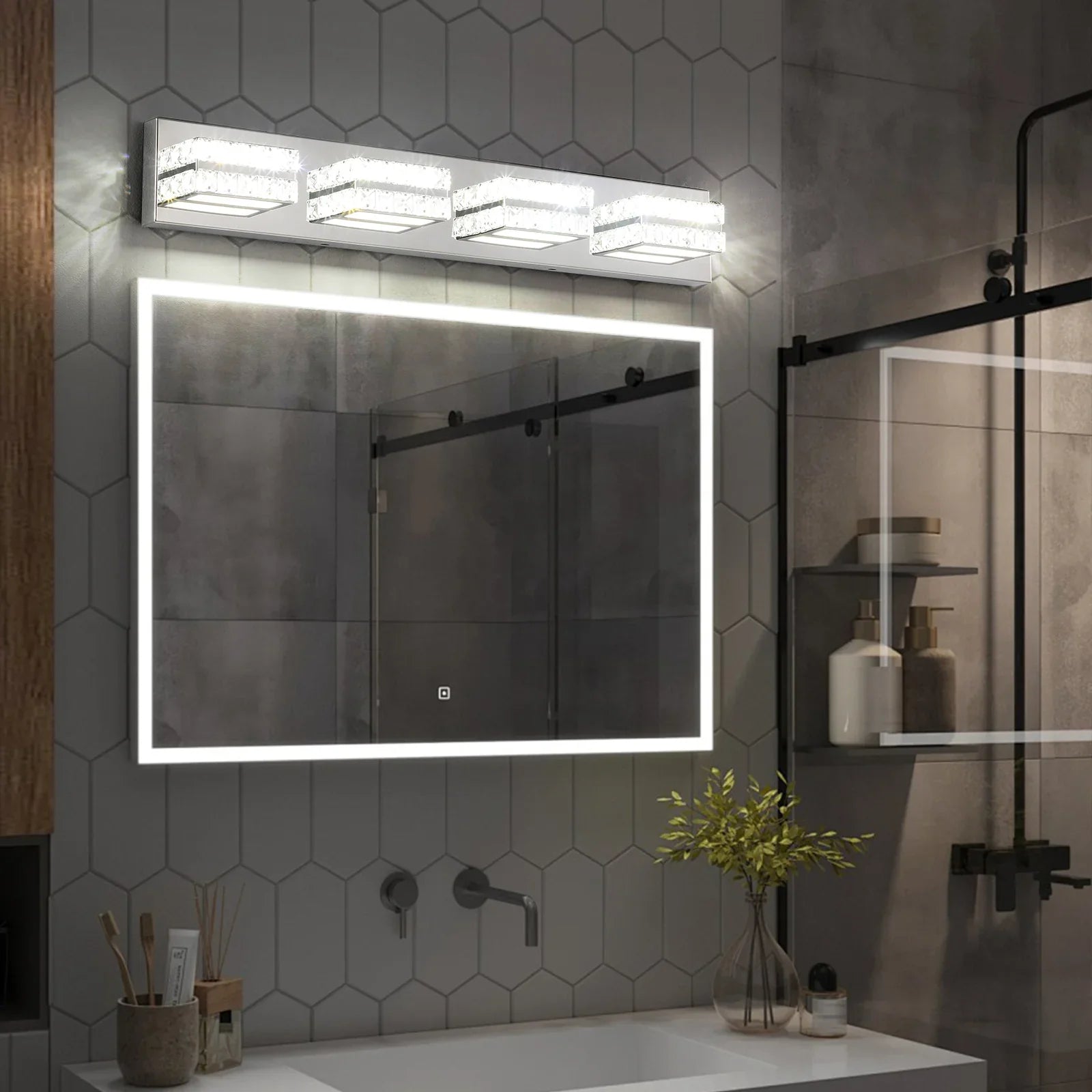 Bathroom Crystal Vanity Light Fixture LED Modern Indoor Mirror Front Lamp Dimmable 4-Lights - okeli lights