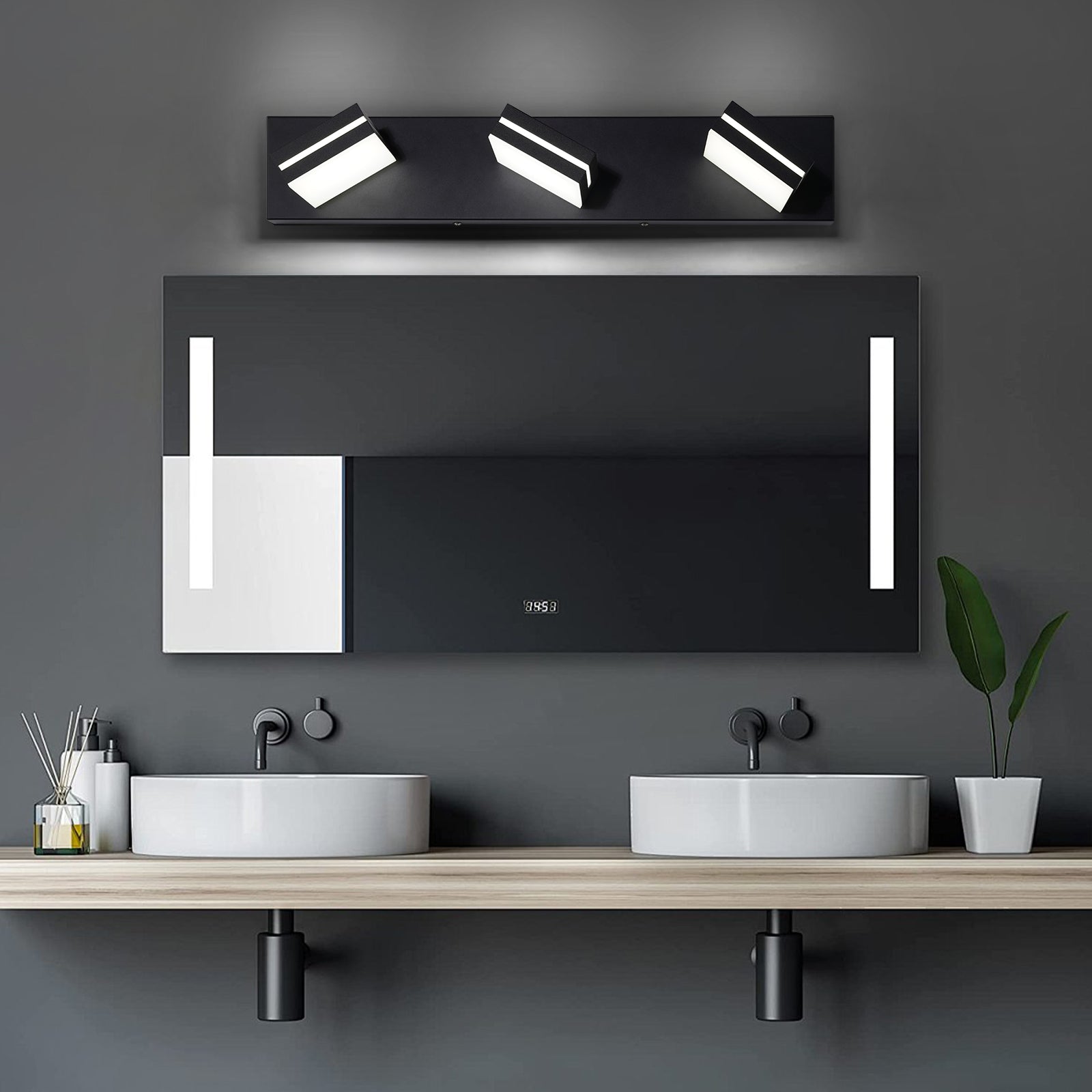 Modern Bathroom Vanity Light Fixtures LED 3-Light 360° Rotatable Matte Black - okeli lights