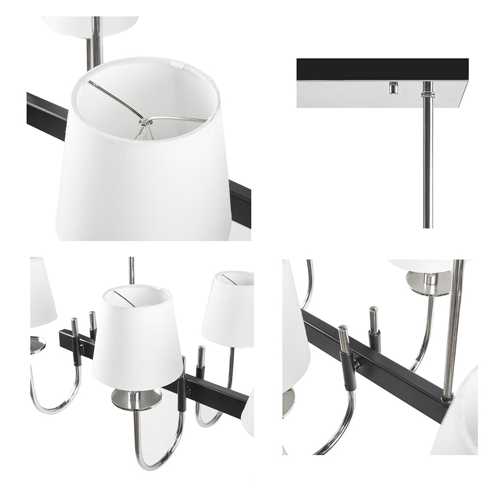 8-Light Traditional Chandelier with Drum Shades – Black & Silver Ceiling Light for Dining Room & Kitchen Island