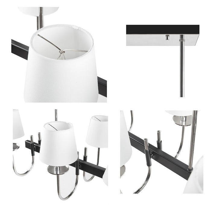 8-Light Traditional Chandelier with Drum Shades – Black & Silver Ceiling Light for Dining Room & Kitchen Island