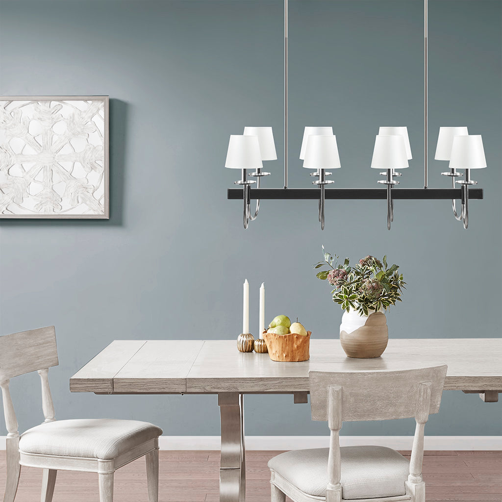 8-Light Traditional Chandelier with Drum Shades – Black & Silver Ceiling Light for Dining Room & Kitchen Island