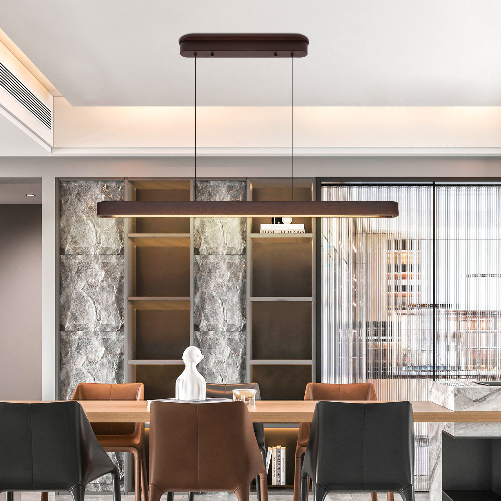 Modern Walnut Wood LED Pendant Light – Adjustable Linear Hanging Light for Dining Room, Kitchen & Living Room (39" / 51")