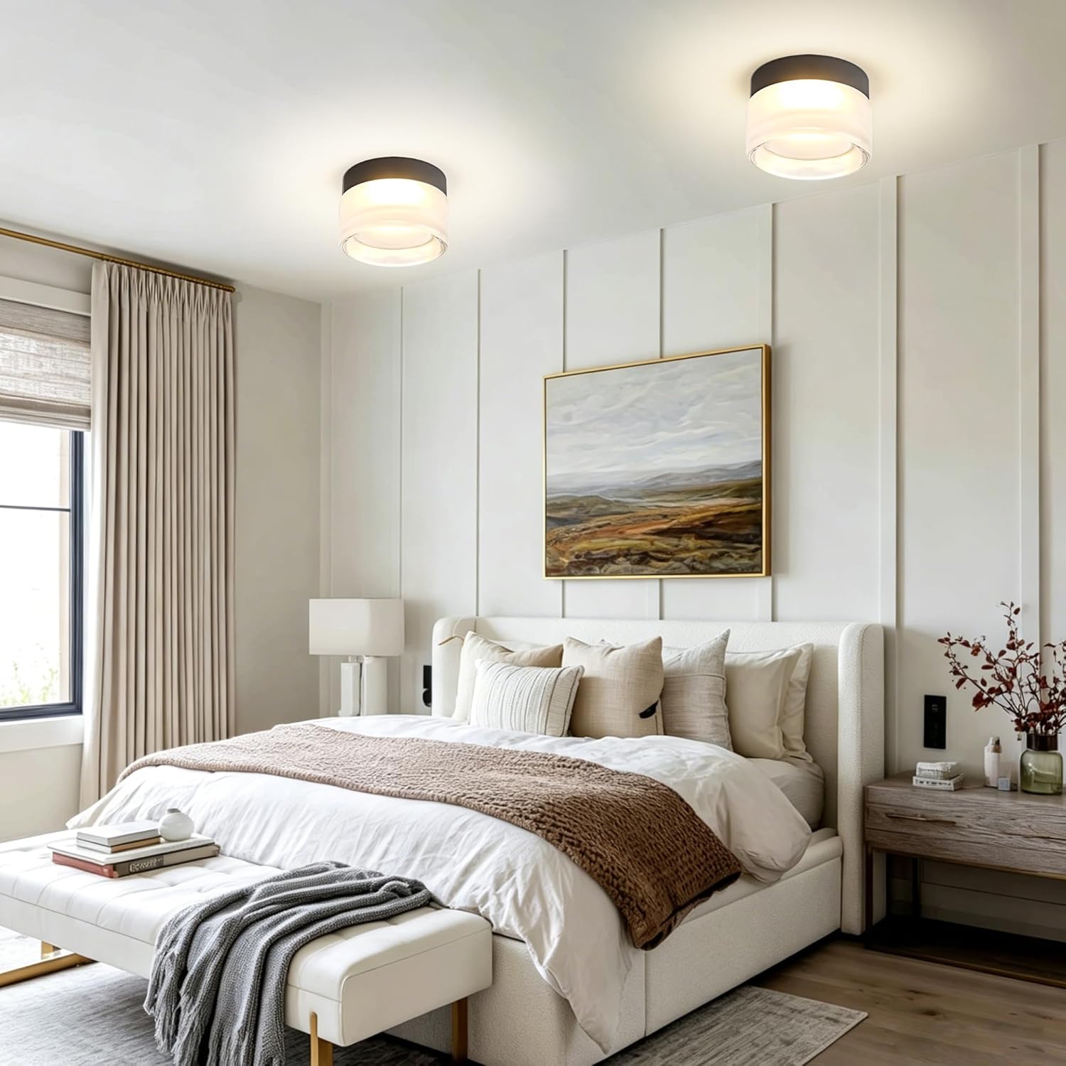 OKELI Modern Glass Ceiling Light Fixture, LED Flush Mount Ceiling Light