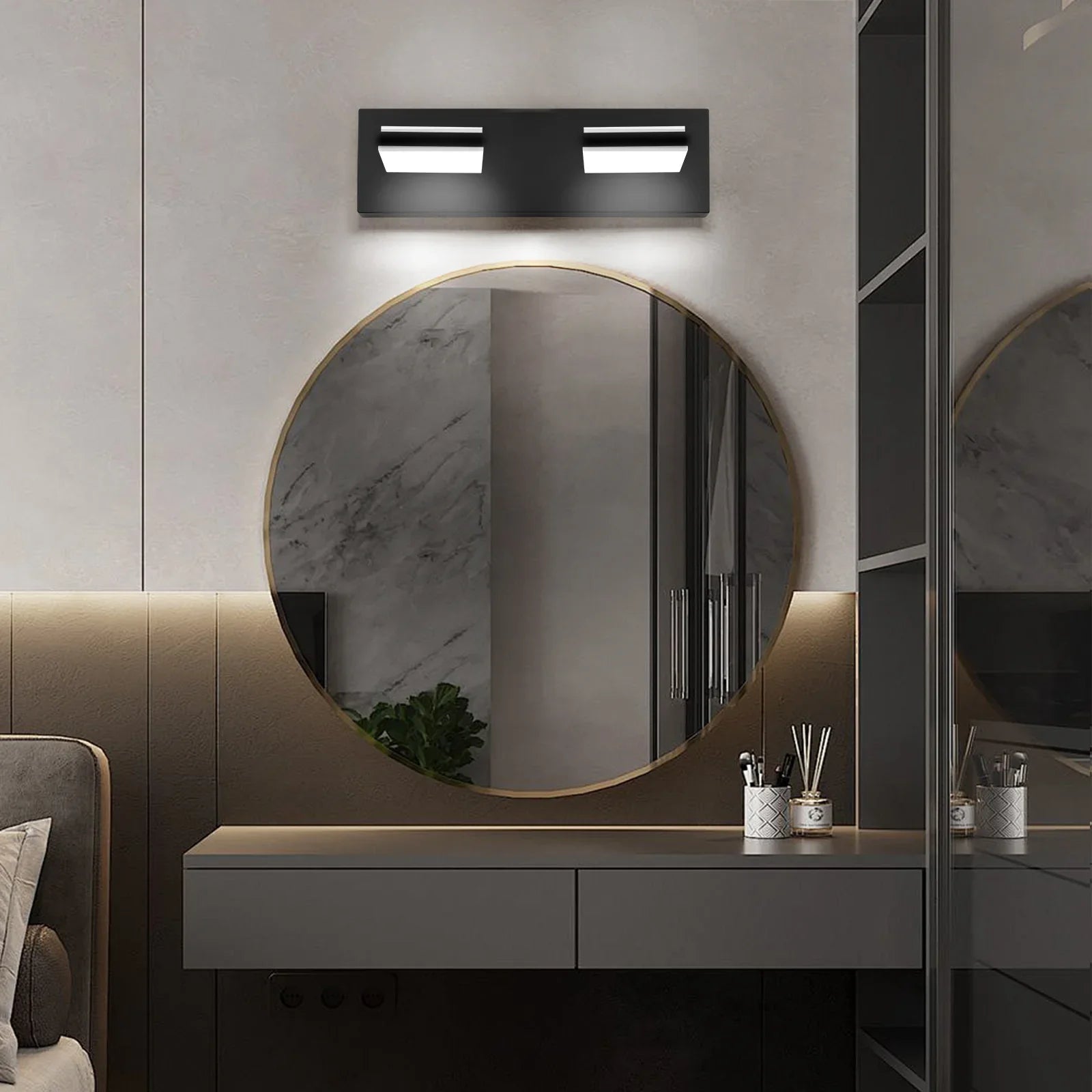 LED Modern Black Bathroom Vanity Lights Over Mirror 360° Rotatable Wall Sconce Lighting - okeli lights