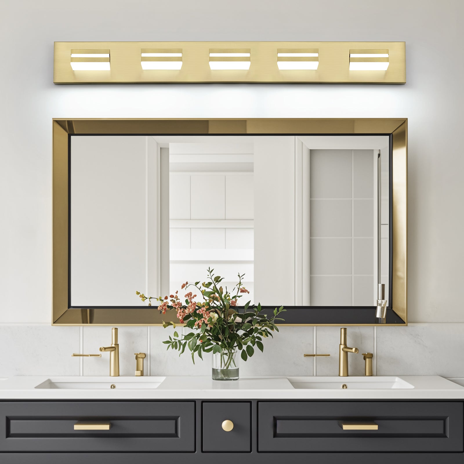 5-Light Bathroom Vanity Modern LED Light Over Mirror Dimmable Mirror Front Lighting