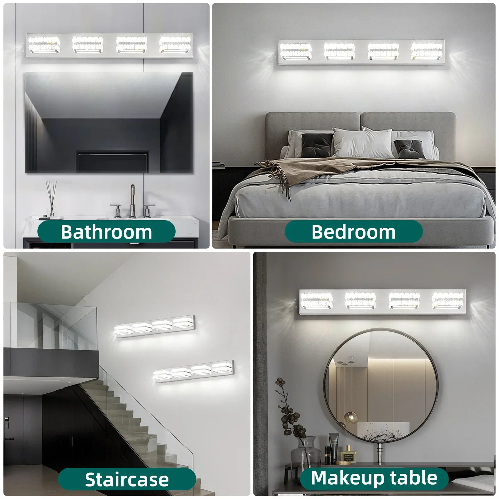 Bathroom Crystal Vanity Light Fixture LED Modern Indoor Mirror Front Lamp Dimmable 4-Lights - okeli lights