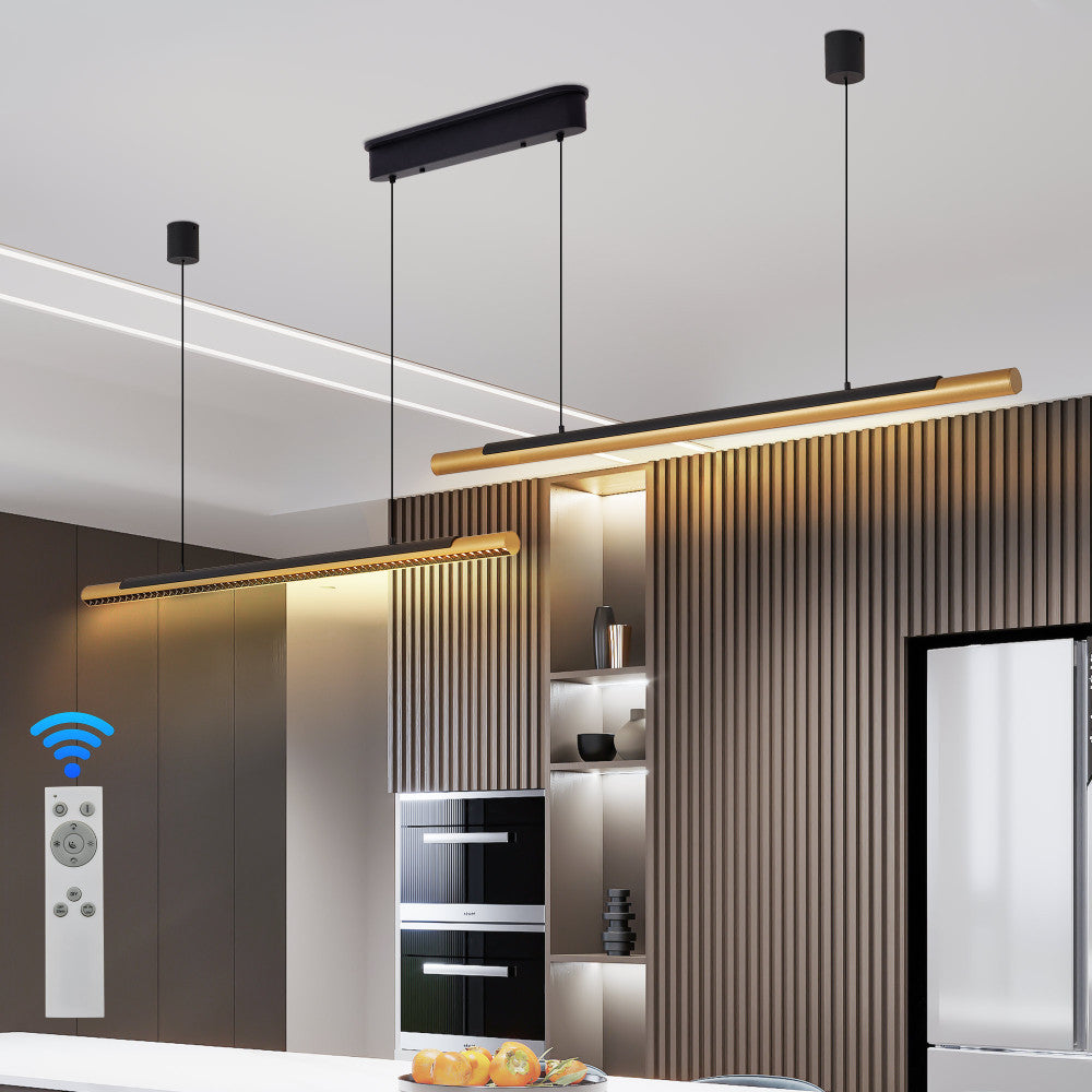 75" Modern Black & Gold LED Pendant Light – Adjustable Dual Tube Hanging Light for Dining Room & Kitchen
