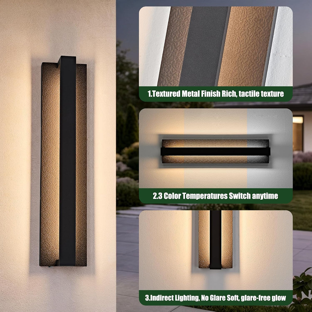 OKELI Modern Black LED Dimmable Outdoor Wall Light Minimalist Linear Design Lighting