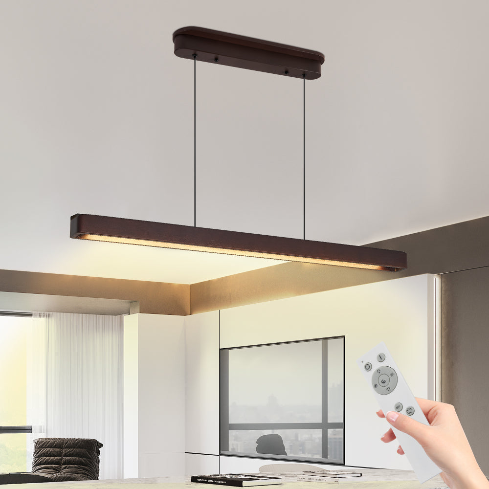 Modern Walnut Wood LED Pendant Light – Adjustable Linear Hanging Light for Dining Room, Kitchen & Living Room (39" / 51")