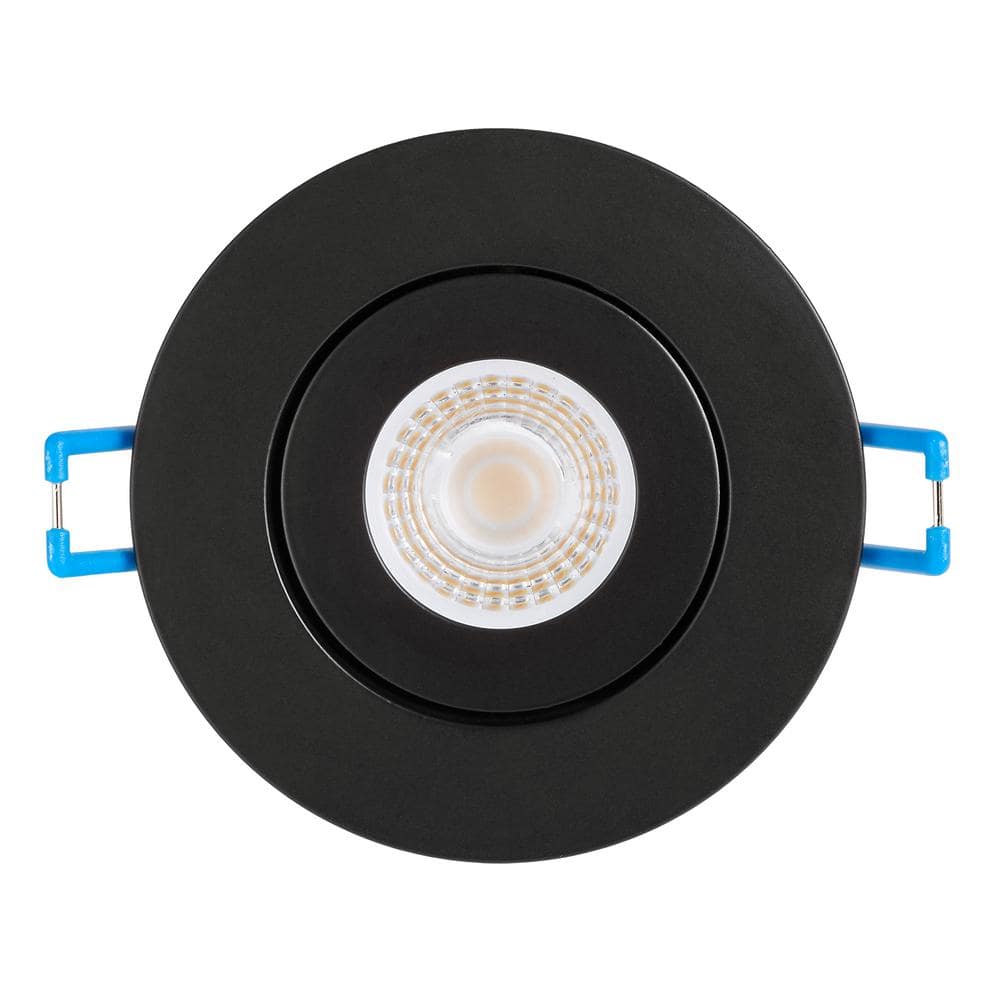 OKELI Adjustable Slim Recessed LED Floating Gimbal Downlight, 360-Lumens, 5-CCT Color Selectable 2700K-5000K, Black Trim