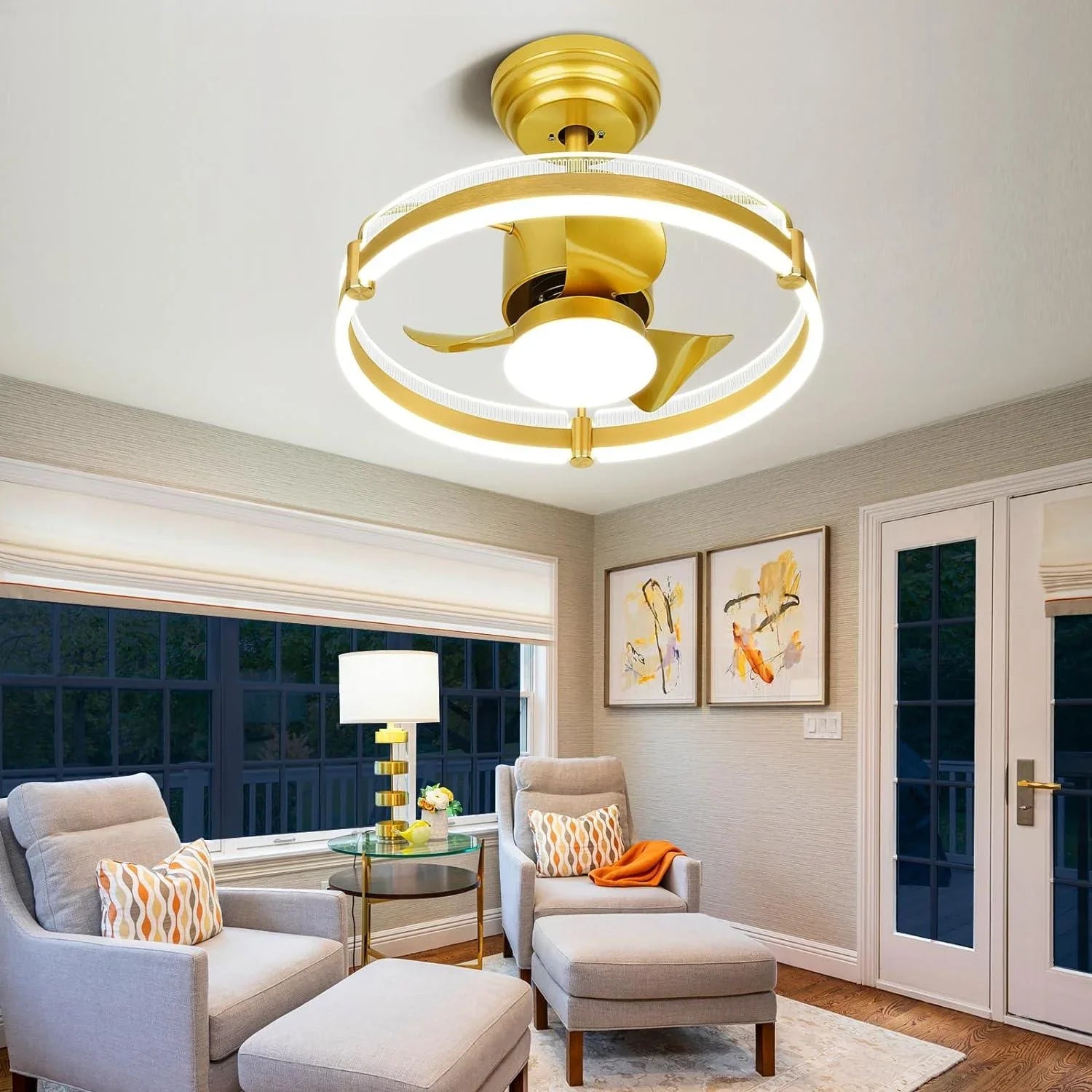 Gold Ceiling Fan, Low Profile Ceiling Fans with Lights and Remote - okeli lights