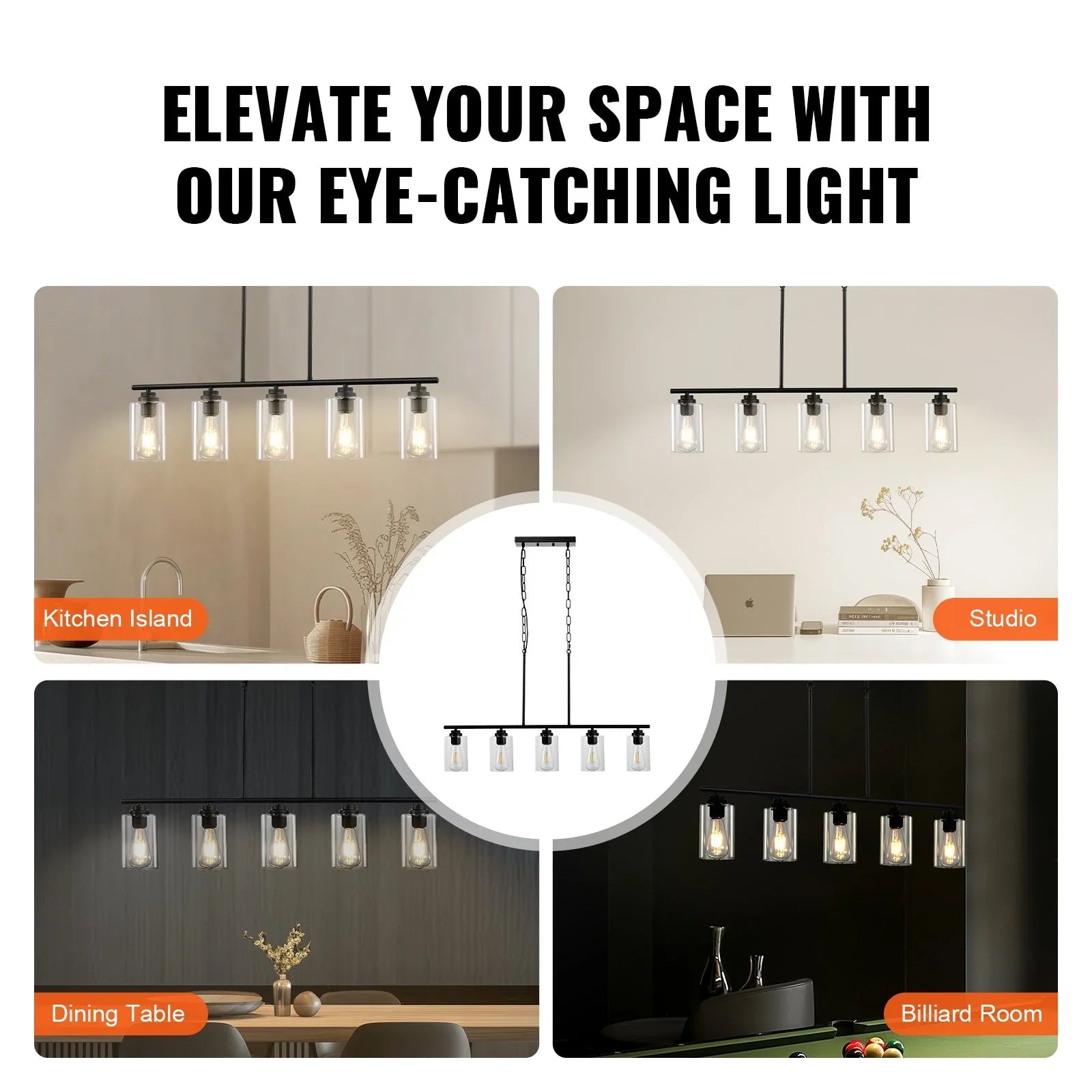 5-Light Kitchen Island Pendant Lights 60W Adjustable Dining Room Light E26 - okeli lights