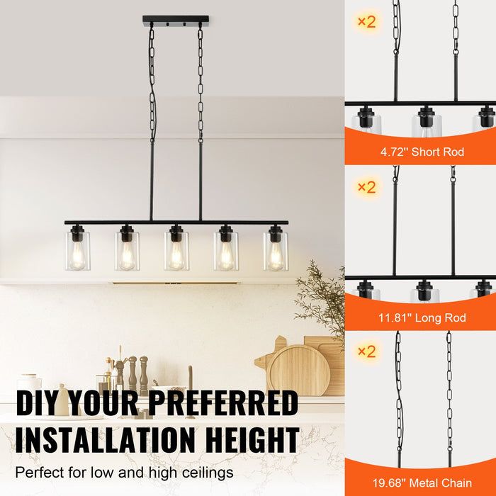 5-Light Kitchen Island Pendant Lights 60W Adjustable Dining Room Light E26