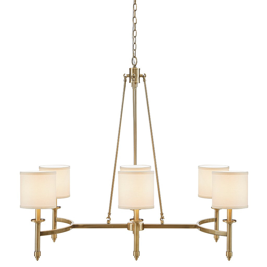 Antique Gold 6-Light Chandelier with Fabric Drum Shades Elegant Modern Ceiling Fixture for Dining & Living Spaces