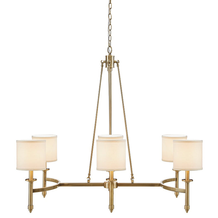 Antique Gold 6-Light Chandelier with Fabric Drum Shades Elegant Modern Ceiling Fixture for Dining & Living Spaces
