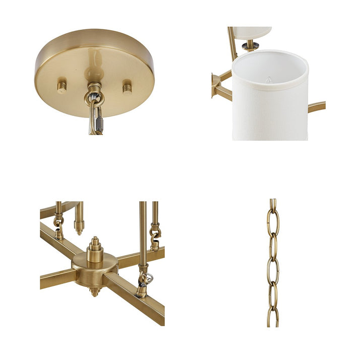 Antique Gold 6-Light Chandelier with Fabric Drum Shades Elegant Modern Ceiling Fixture for Dining & Living Spaces