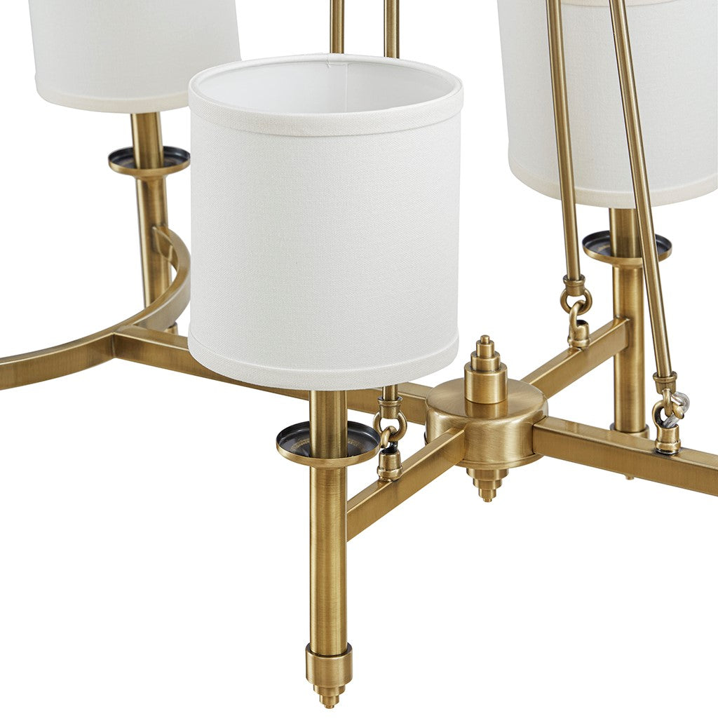 Antique Gold 6-Light Chandelier with Fabric Drum Shades Elegant Modern Ceiling Fixture for Dining & Living Spaces