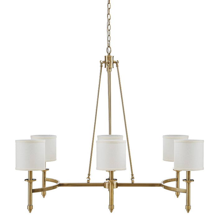 Antique Gold 6-Light Chandelier with Fabric Drum Shades Elegant Modern Ceiling Fixture for Dining & Living Spaces