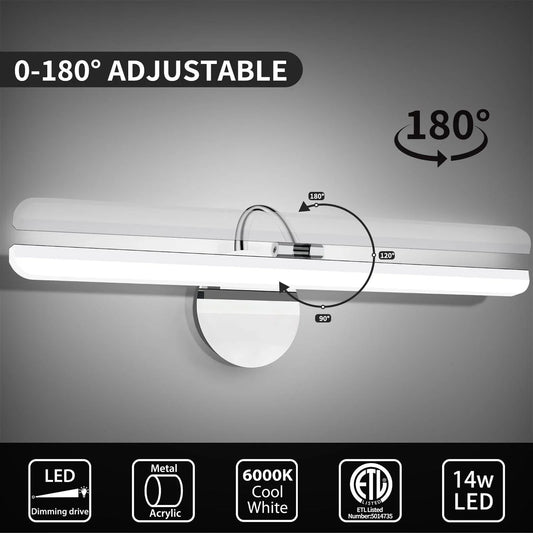 Bathroom Light Fixtures 180°Rotatable Dimmable LED Vanity Light Stainless Steel - okeli lights
