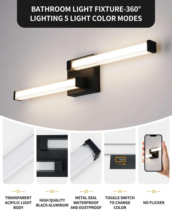 Black Vanity Lights Bathroom LED Dimmable Modern Wall Lighting - okeli lights