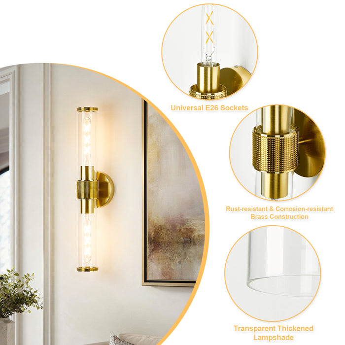 OKELI Wall Sconces Set 2Pack, 20.3" Black and Gold Bathroom Lighting with Clear Glass, Hardwired Modern Wall Decor Light fixtures