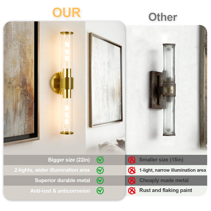 OKELI Wall Sconces Set 2Pack, 20.3" Black and Gold Bathroom Lighting with Clear Glass, Hardwired Modern Wall Decor Light fixtures